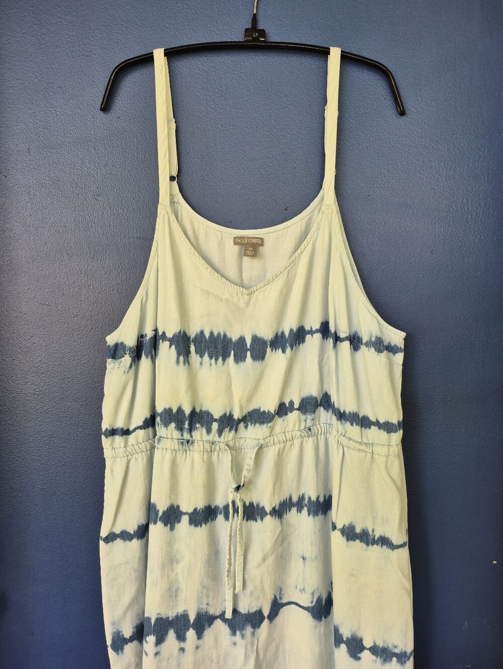 Falls Creek White and Blue Tie-Dye Maxi Dress